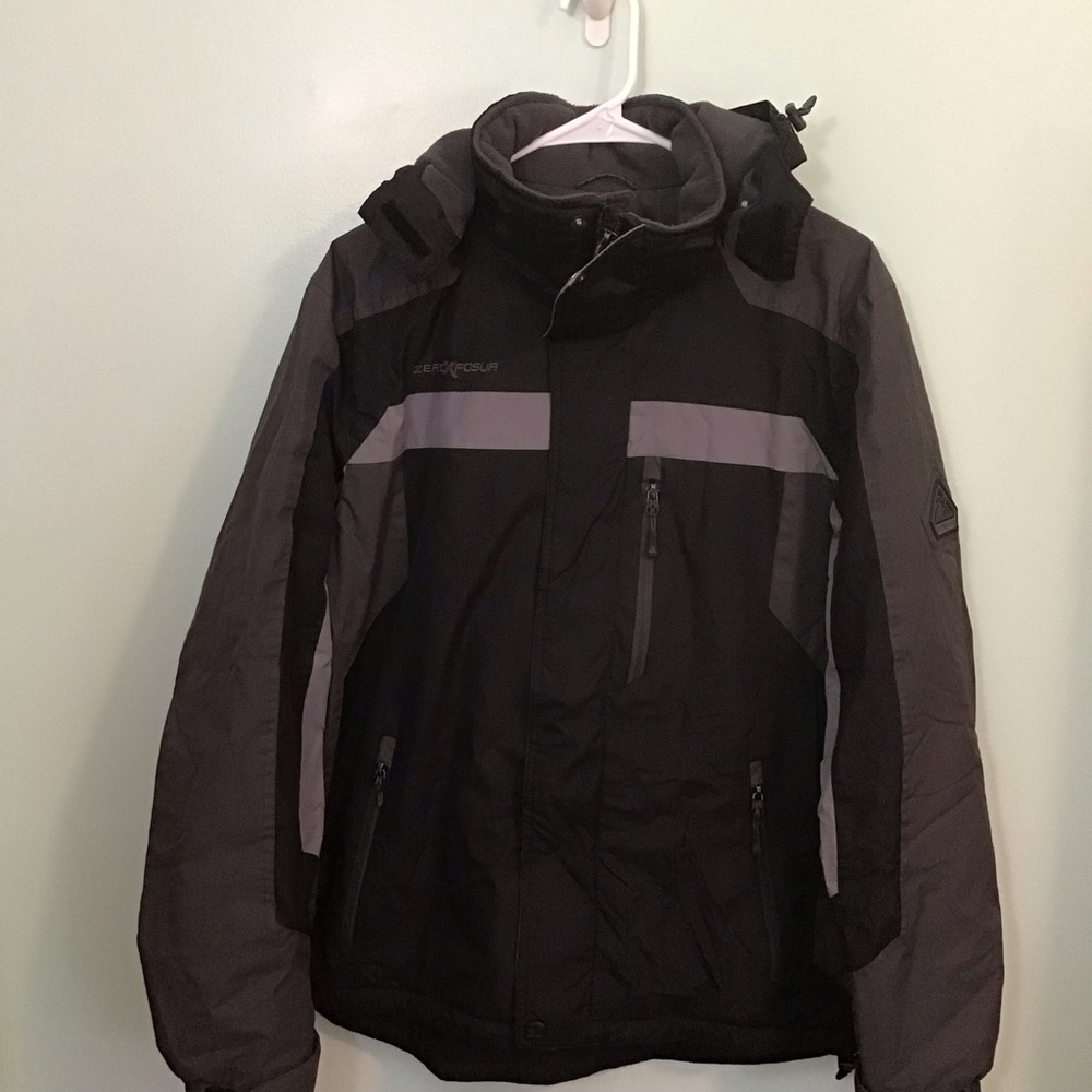 ZeroXposur Men’s Black and Gray Ski Jacket with Detachable Hood